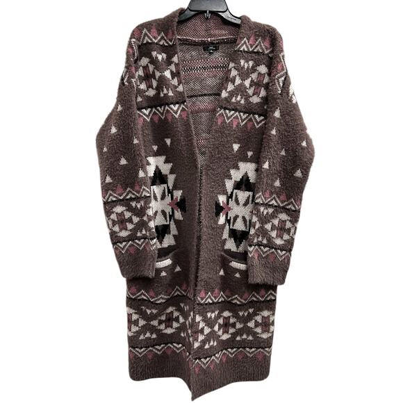 MM My Michelle Dusty Pink fuzzy shaggy Aztec southwest duster sweater NWT Sz XL - Picture 1 of 7